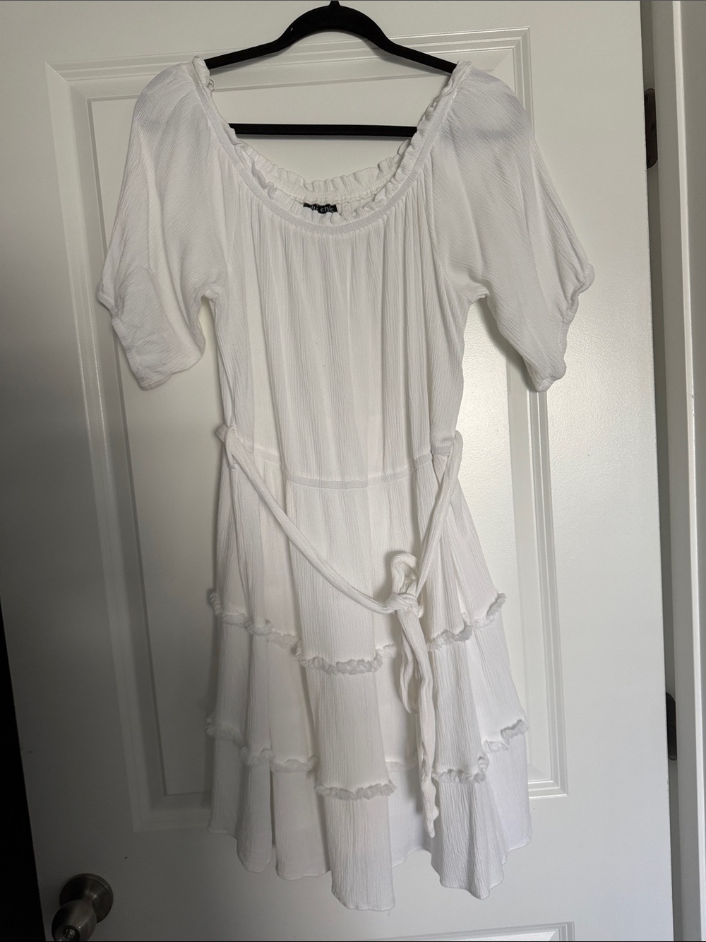 City Chic White Tiered Midi Dress with Waist Tie